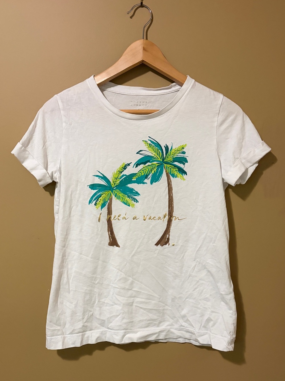 Kate Spade White Palm Tree Graphic Tee Shirt - 'I need a Vacation'